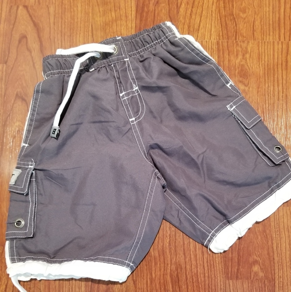 NEW boys gray w pull string swim trunks